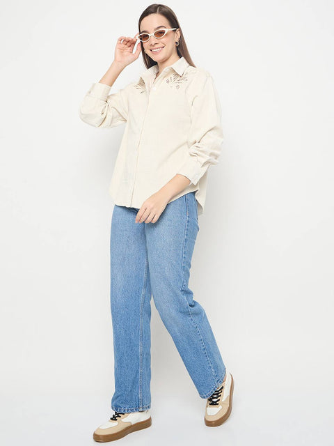 Madame Cutwork Detailed Off White Shirt