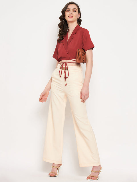 Madame Rosewood Tie-Up Waist Crop Top Top