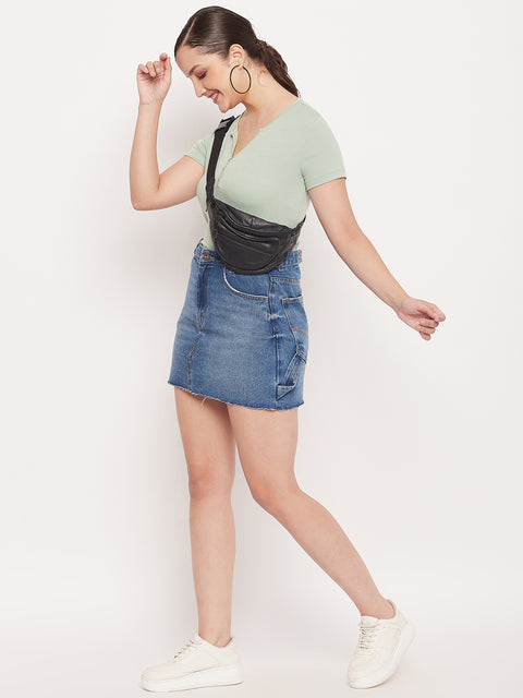 Madame Green Deep V Neck Fitted Cotton T-shirt