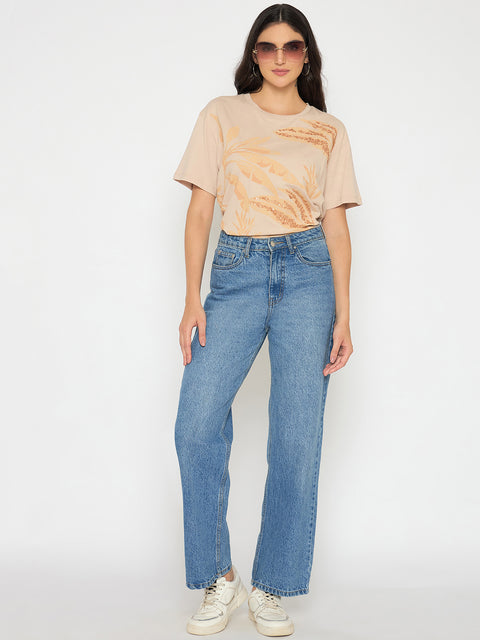 Madame Botanical Print Beige Cotton T-shirt