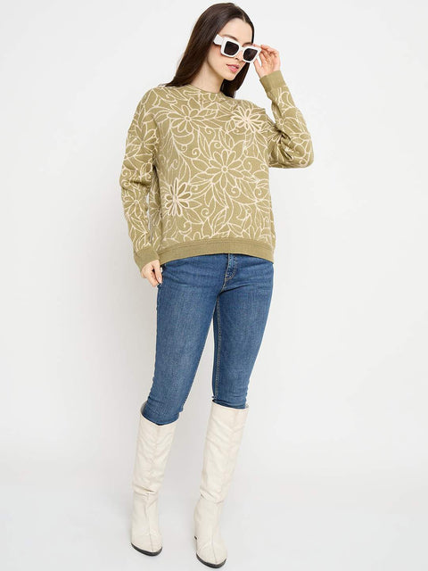 Madame Floral Print Pista Green Sweater