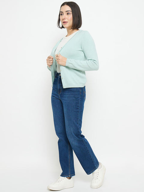 Madame V Neck Green Cardigan