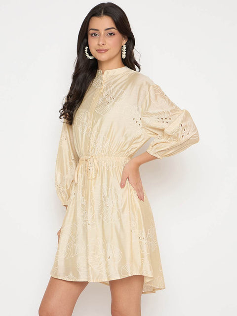 Madame Schiffli Off White Viscose Blend Mini Dress