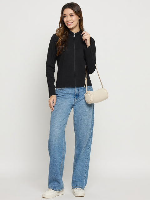 Madame Black Mock Neck Full Sleeve Top