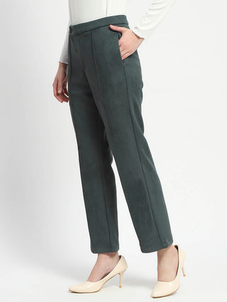 Madame Solid Green Pleated Gurkha Trousers