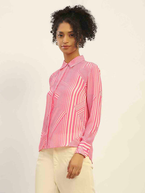 Madame Geometric Striped Pink Shirt