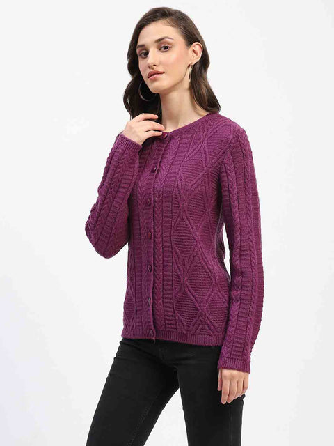 Madame Round Neck Button Down Plum Cardigan