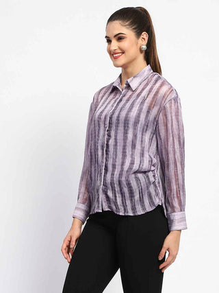 Madame Striped Collared Purple Shirt