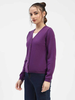 Madame V-Neckline Button-Up Plum Cardigan