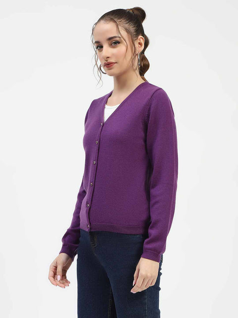 Madame V-Neckline Button-Up Plum Cardigan