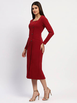 Madame Red Double-Breasted Detailing Long Dress