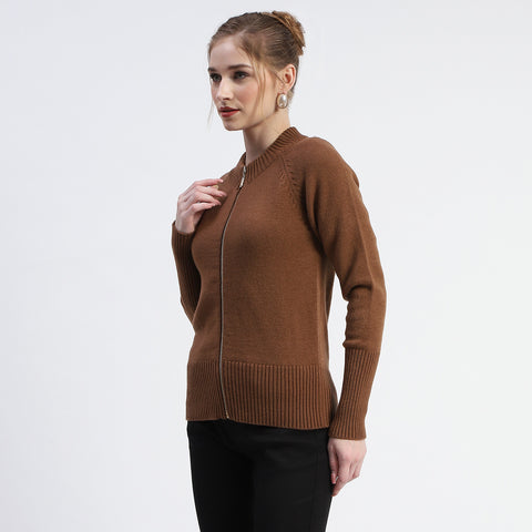Madame Brown Full-Zip Knit Sweater