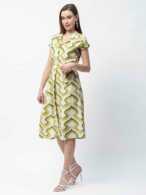 Madame Green Cotton Printed Shirt Dress