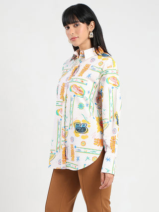 Madame All Over Print Beige Cotton Blend Shirt