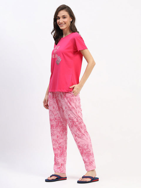 mSECRET Hot Pink Typographic Print Applique Night suit