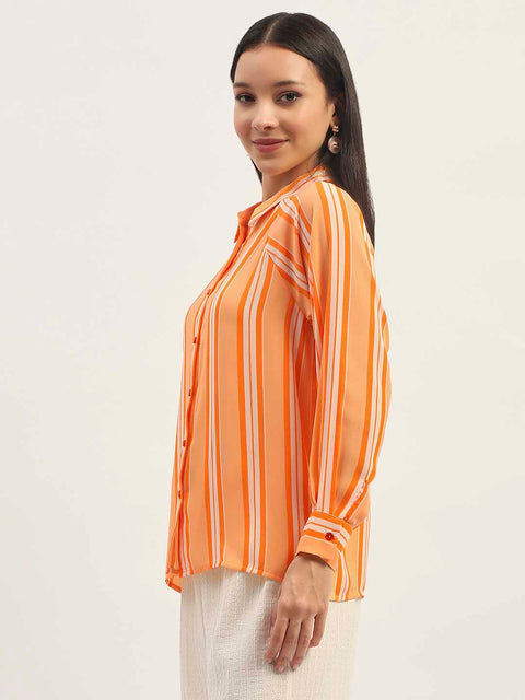 Madame Stripes Printed Orange Shirt