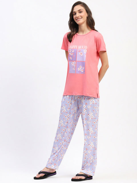 mSECRET Graphic Floral Print Two Piece Coral Night Suit