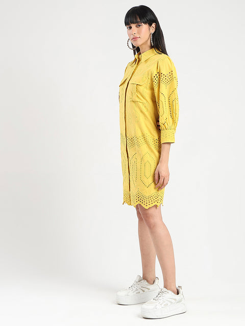 yellow midi shirt dress Madame Schiffli Mustard Yellow Midi Shirt Dress