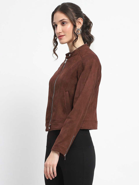 Madame Flap Collared Coffee Suede Jacket