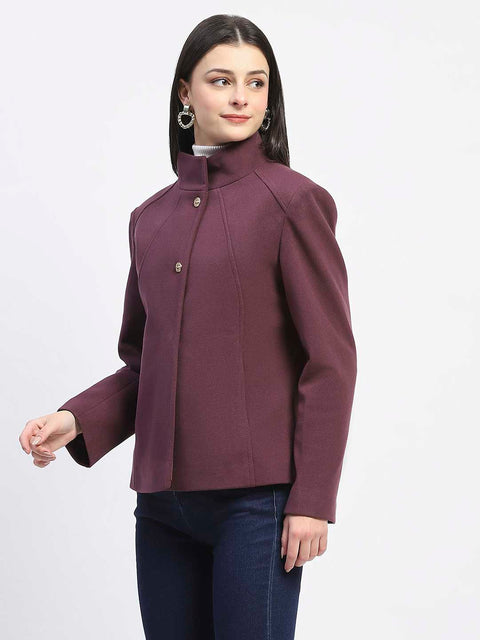 Madame Textured High Neck Mauve Short Coat