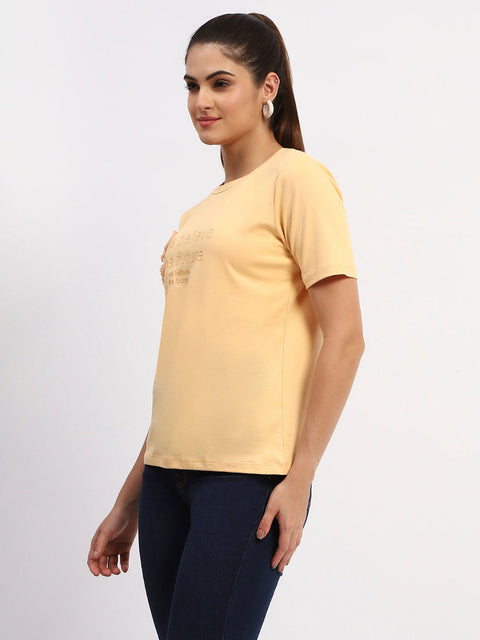 Madame Sinker Handworked Graphic Print Round Neck Light Orange Top