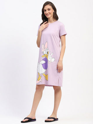 mSECRET Disney Graphic Print Cotton Lilac Sleep Shirt Dress