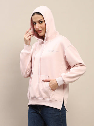 Madame Cotton Placement Print Hooded Dusty Pink Sweatshirt