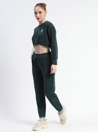 Madame Dusty Green Elasticated Waist Crop Sweatshirt And Bottom Co-Ord Set