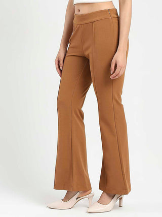 Madame Side Zipper Flared Coffee Brown Knitted Moss Trousers
