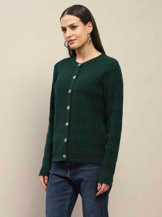 Madame Cable Knit Buttoned Bottle Green Cardigan