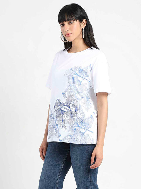 Madame Graphic Print Cord Detailed White Sinker T-Shirt