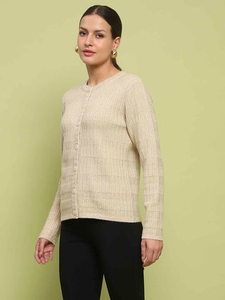 Madame Cable Knit Buttoned Beige Cardigan