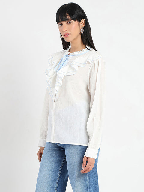 Madame Contrast Boning Blue Nylon Blend Shirt