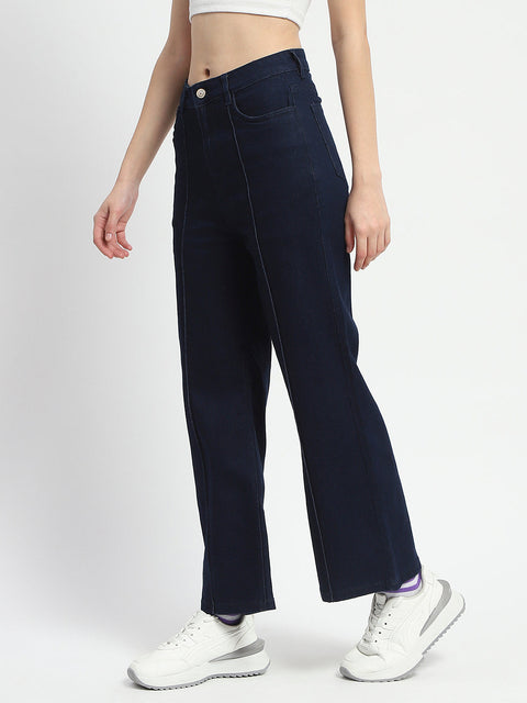 Madame Cotton Blend Single Pleat Wide Leg Dark Blue Jeans