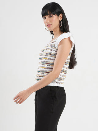 Madame Striped Crochet Multicolor Knit Cotton Crop Top