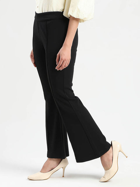 Madame Side Zipper Flared Black Knitted Moss Trousers