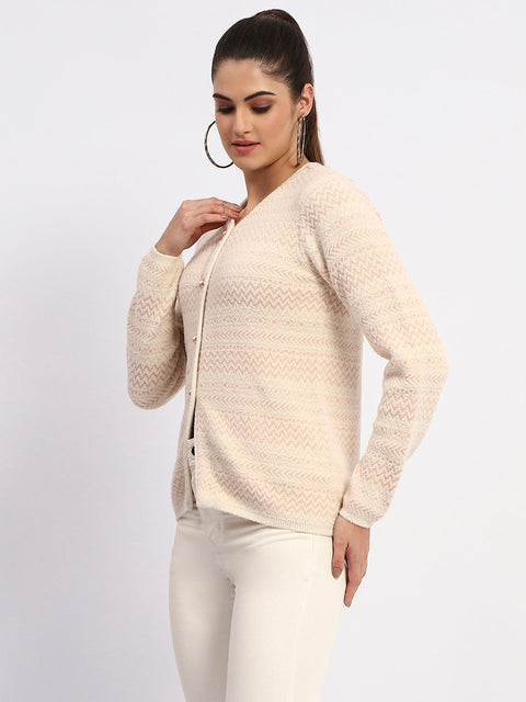 Madame Geometric Print Full Sleeve Peach Cardigan