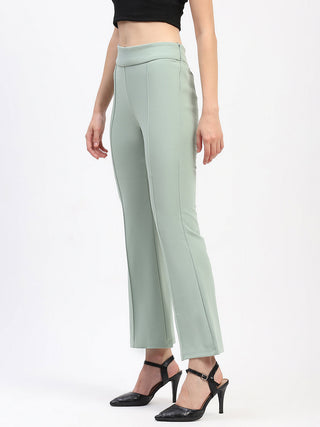 Madame Pleated Elasticated Waist Solid Moss Green Trousers