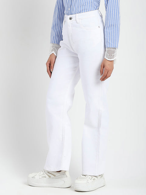 Madame Stone Wash Wide Leg White Jeans