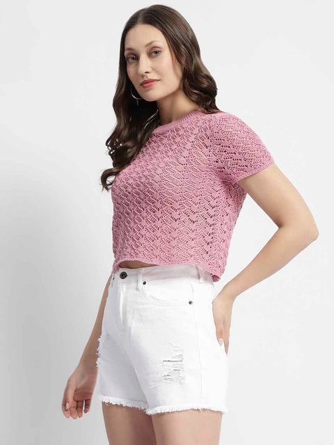 Madame Pink Knit Short Sleeve Top