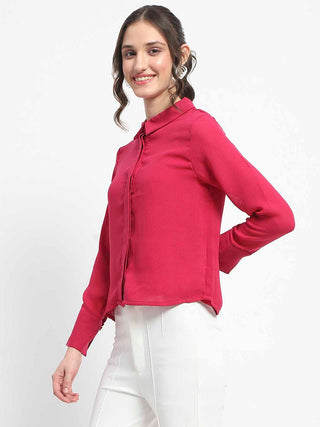 Madame Embellished Button Down Solid Hot Pink Shirt