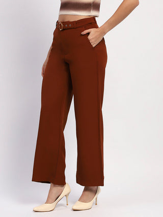 Madame Belted Straight Fit Solid Rust Trousers