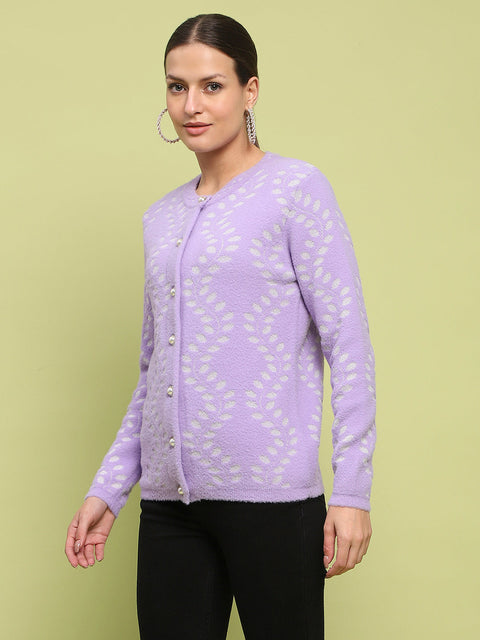 Madame Self Design Buttoned Lilac Cardigan