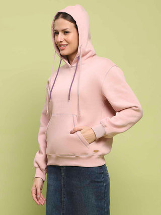 Madame Fleece Double Drawstring Hooded Dusty Pink Sweatshirt