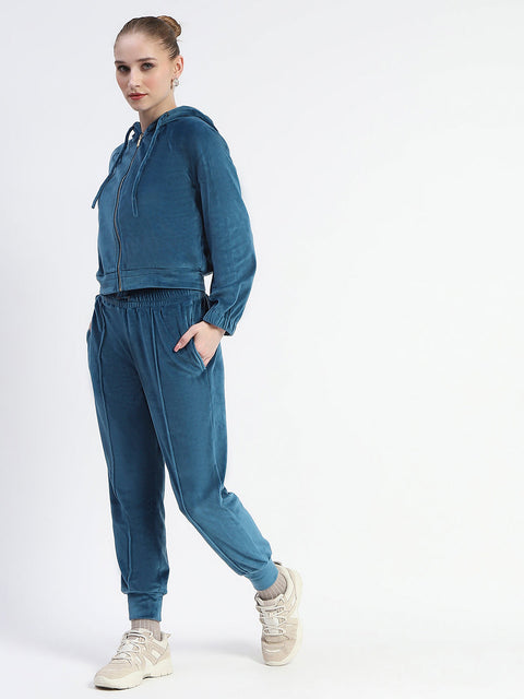 Madame Teal Zipped Sweatshirt With Tube Top And Elasticated Bottoms