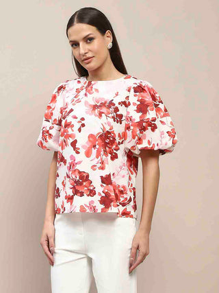 Madame Floral Print Red Cotton Top