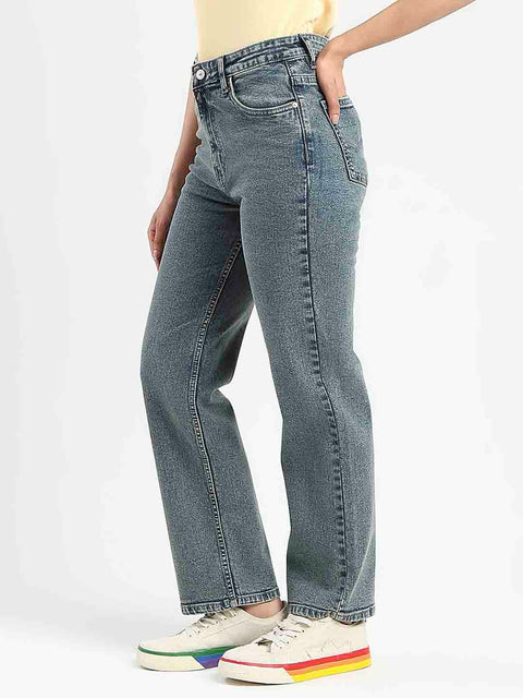 Madame Mid-Wash Tinted Blue Cotton Blend Denim Jeans