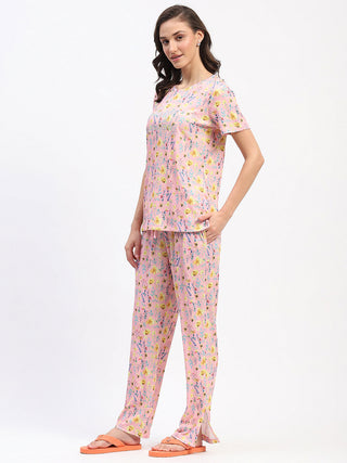 mSECRET Floral Print Peach Night Suit