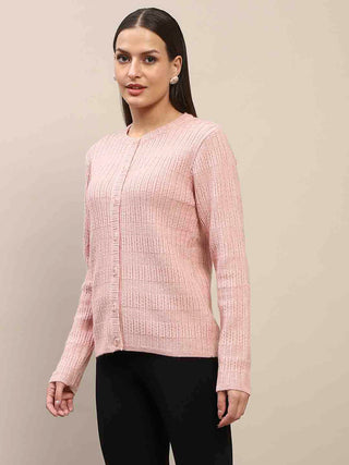 Madame Cable Knit Buttoned Peach Cardigan