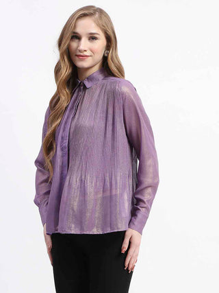 Madame Shimmer Pleated Hem Sheer Lilac Shirt